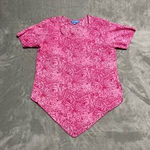 Blue Ginger Pink Tropical Leaf Print V Neck Tunic Top Shirt Size Small